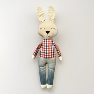 Handmade Stuffed Easter Bunny Rabbit Plush Baby Toy 13” Tall Spring Plaid Picnic